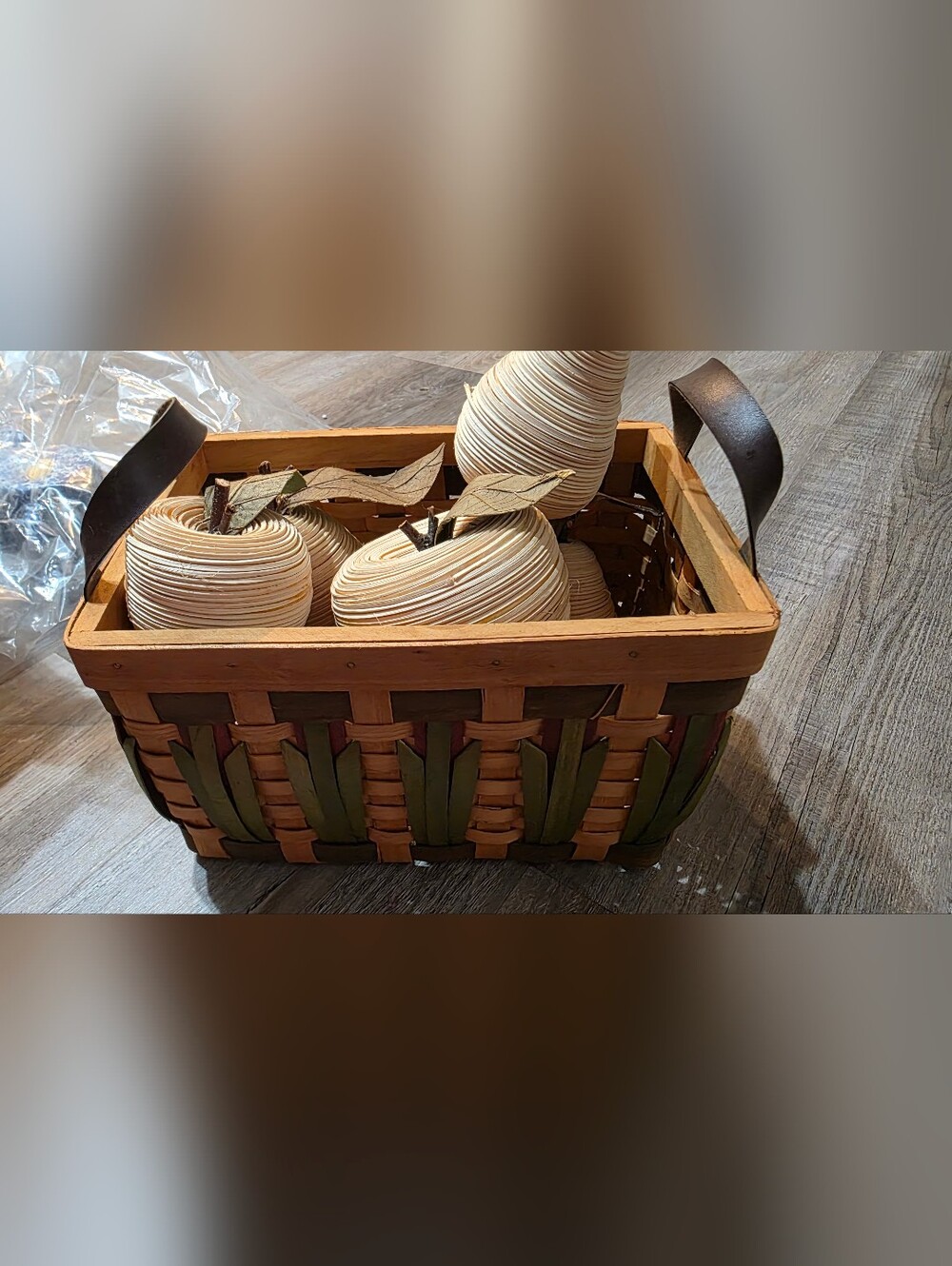 Decorative Woven Basket with Natural Accents -   W/ Natural Fiber Fruits